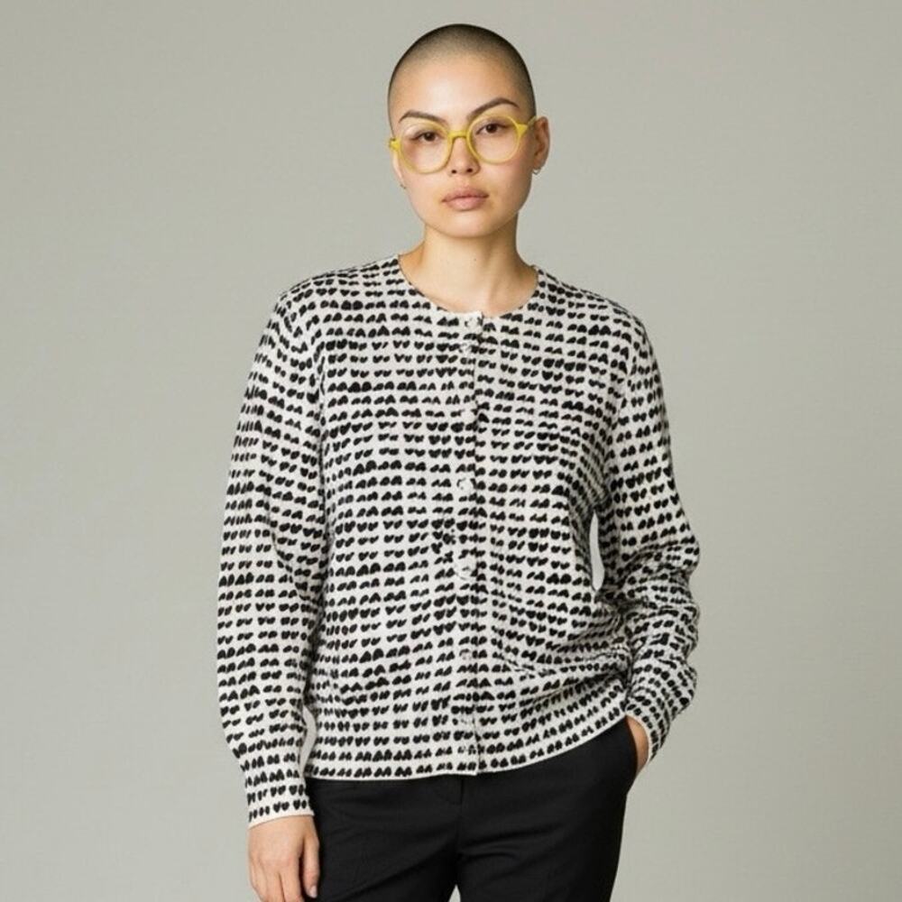 J.Crew Women’s Cotton Black and White Hearts Cardigan XL